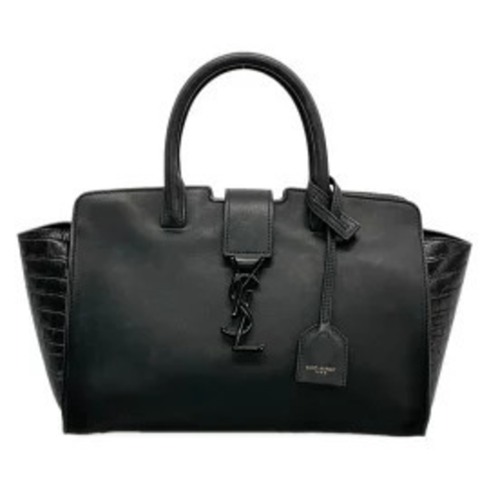 SAINT LAURENT PARIS Baby Downtown Cabas Handbag Embossed Black Leather
